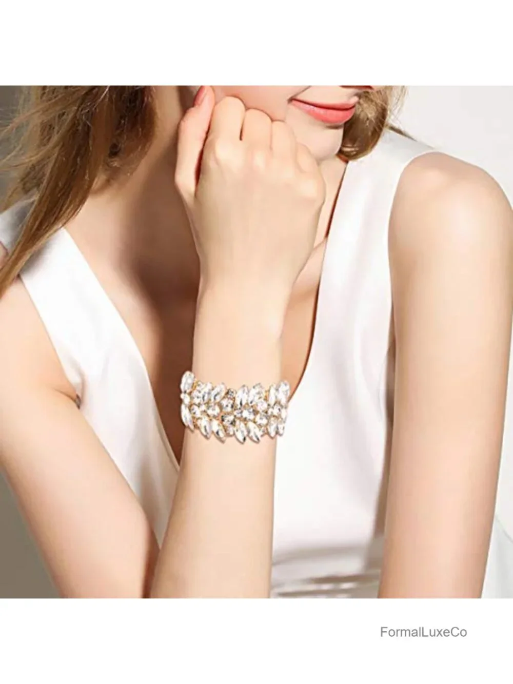 Marquise Crystal Art Deco Stretch Bracelet for Women Bride Prom